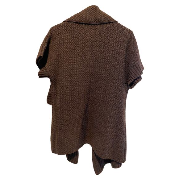 Kenar Open Front Short Sleeve Cardigan Large Brown Wool Textured Knit Sweater - Picture 2 of 7